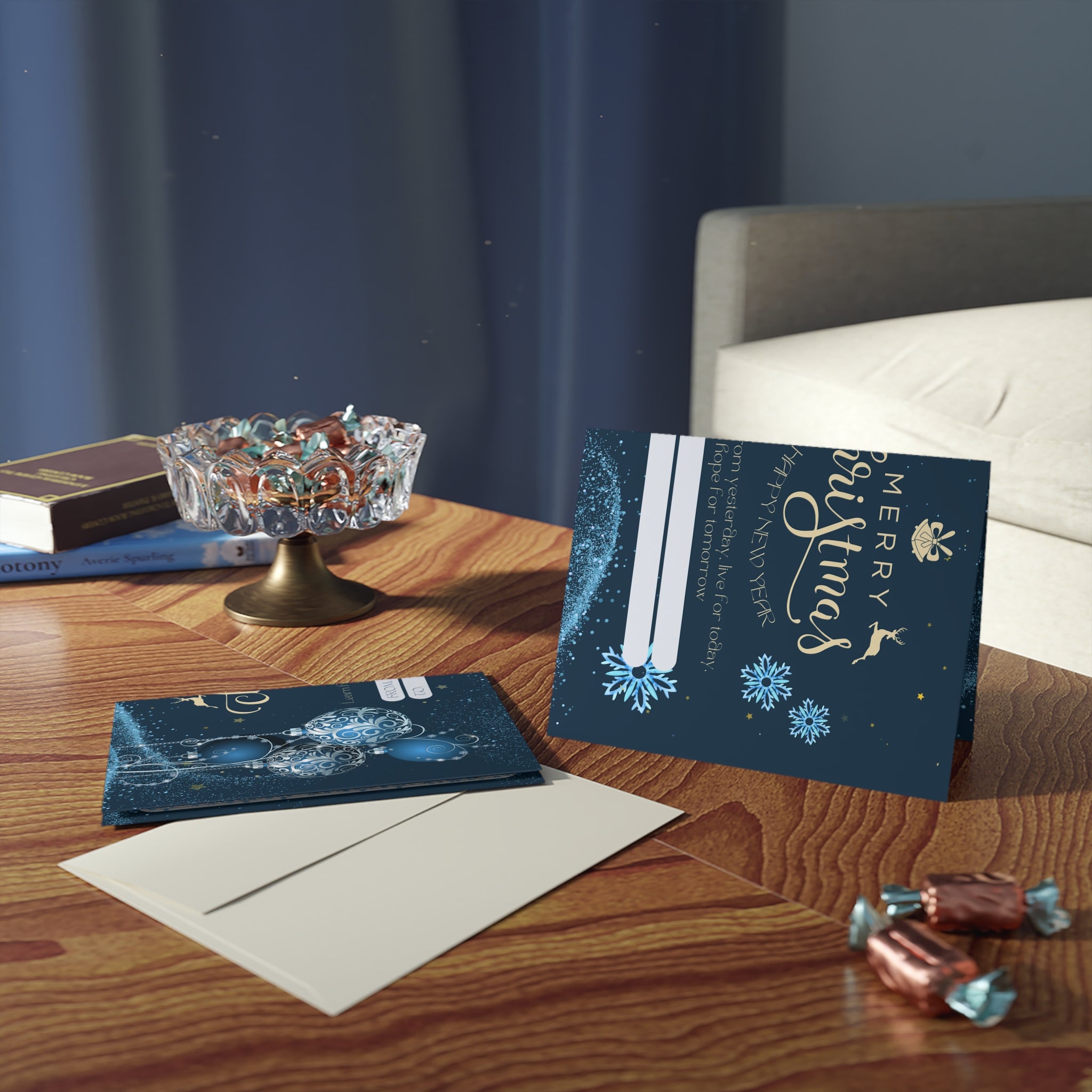 Elegant Blue Christmas Postcard (8, 16, 24 pcs)